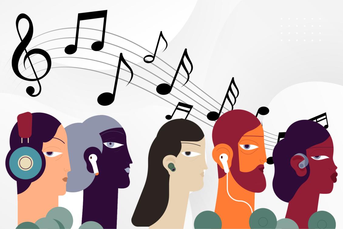 Illustration of people listening to music