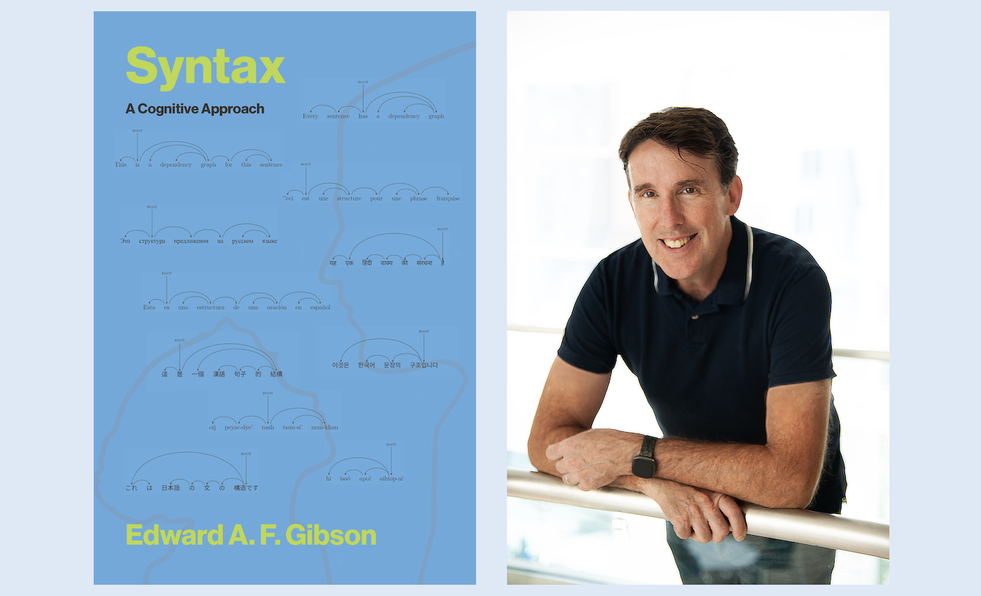 Left: Book cover of "Syntax." Right: Headshot of Ted Gibson.