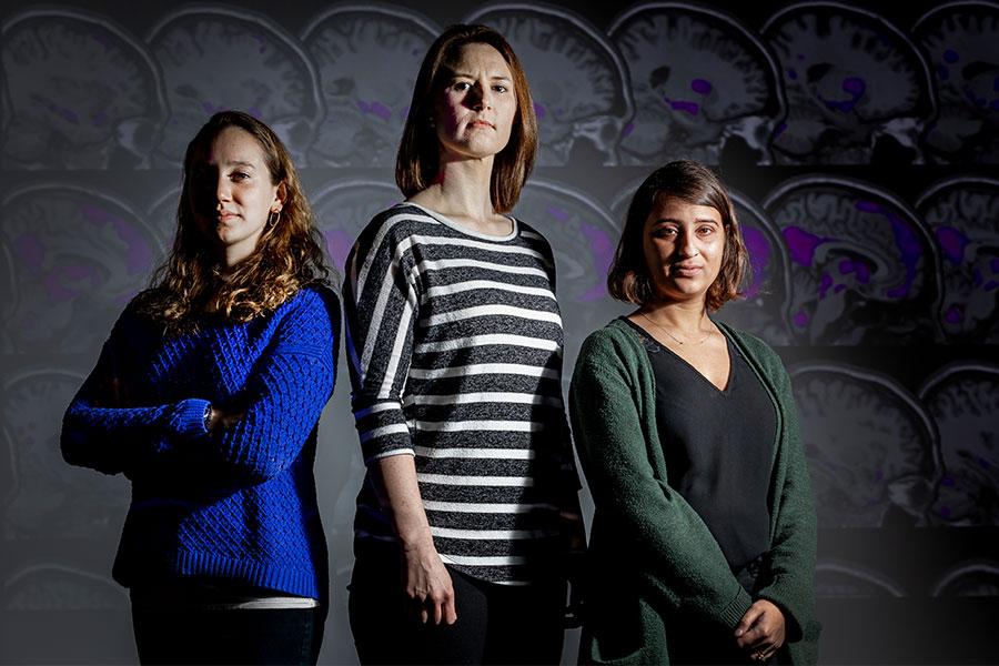 Researchers Halie Olson (left), Kristina Johnson (center), and Anila D’Mello